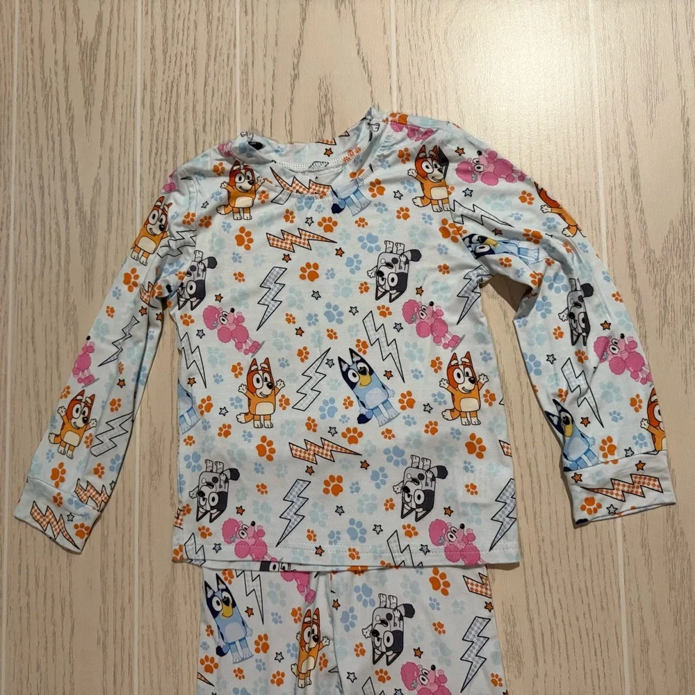 Bluey Bamboo Pajama Set Toddler Girls size 4T 2Pc Lightning Print‎ Soft PJs NEW